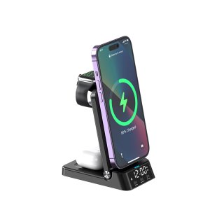 4in1 induktive Ladestation Qi Wireless Charger Ladegerät Digitaluhr Docking