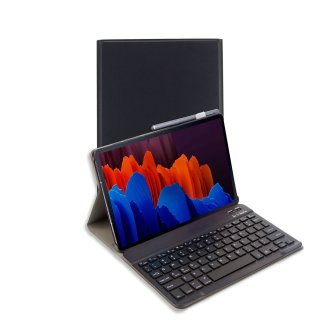 3in1 Bluetooth Tastatur (Schwarz mit Beleuchtung) + Maus + Cover für Samsung Galaxy Tab S7 FE/S7+/S8+ T730/T970/X800 12.4 Zoll Case Schutz Hülle Tasche Keyboard