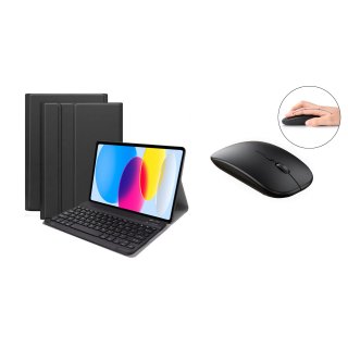 3in1 Bluetooth Tastatur (Schwarz) + Maus + Cover für Apple iPad 10. Gen 2022 10.9 Zoll Zoll Case Schutz Hülle Tasche Keyboard