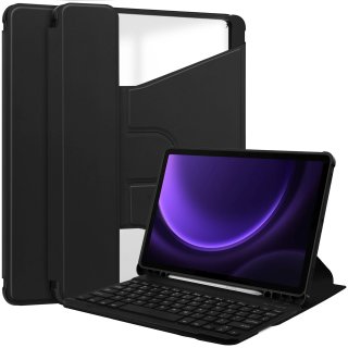 3in1 Bluetooth Tastatur (Schwarz m. Beleuchtung) + Maus (Schwarz) + Cover für Samsung Galaxy Tab S9 SM-X710 SM-X716 2023 11 Zoll Zoll Case Schutz Hülle Tasche Keyboard