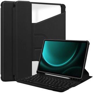 2in1 Set Bluetooth Tastatur in Schwarz mit Beleuchtung + Hülle für Samsung Tab S9+ Plus 2023 SM-X810 SM-X816B SM-X818U 12.4 Zoll Case Schutzhülle Standfunktion Sleep and Wake