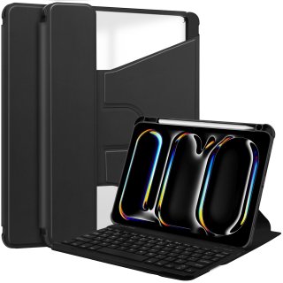 2in1 Set Bluetooth Tastatur in Schwarz mit Beleuchtung + Hülle für Apple iPad Pro 11 2024 M4 5. Generation 11 Zoll Case Schutzhülle Standfunktion Sleep and Wake