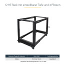 StarTech.com 12HE 4 Pfosten Open Frame Server Rack tiefenverstellbar mit Rollen / Nivellierfüße und Kabelverwaltung - Dell PowerEdge HP ProLiant ThinkServer (4POSTRACK12U)