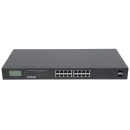 INTELLINET 16-Port Gigabit Ethernet PoE+ Switch mit 2 SFP-Ports und LCD Anzeige (PoE+/PoE) 370 W Endspan 19 Zoll Rackmount schwarz