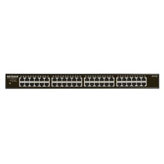 48-Port Gigabit Ethernet unmanaged Switch, lüfterlos, Metallgehäuse mit Wand- und Rackbefestigungskit