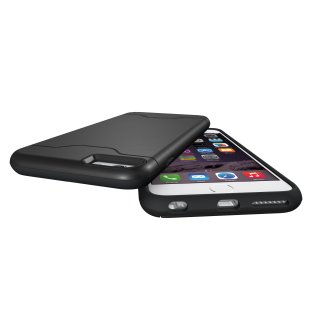 Schutzhülle für Apple iPhone 6 Plus 5.5 Zoll aufstellbares Hardcase mit Kartenfach Schutzcover (Schwarz)