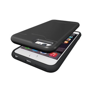 Schutzhülle für Apple iPhone 6 Plus 5.5 Zoll aufstellbares Hardcase mit Kartenfach Schutzcover (Schwarz)
