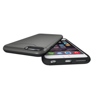 Schutzhülle für Apple iPhone 6 Plus 5.5 Zoll aufstellbares Hardcase mit Kartenfach Schutzcover (Grau)
