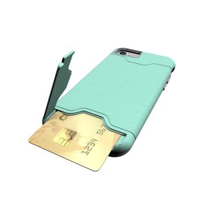 Schutzhülle für Apple iPhone 7 4.7 Zoll aufstellbares Hardcase mit Kartenfach Schutzcover (Grün)