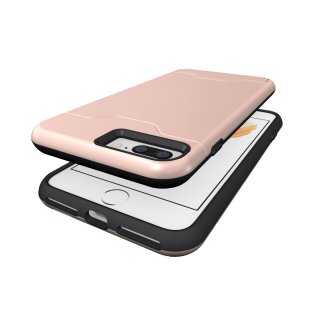 Schutzhülle für Apple iPhone 7 Plus 5.5 Zoll aufstellbares Hardcase mit Kartenfach Schutzcover (Bronze)