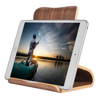 Lobwerk Tablet Holzständer Universal Tisch Halter für Smartphone, iPhone, iPad, E-Reader und Mehr Walnuss Dunkelbraun