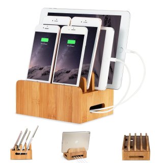 Handy Tablet Holz Organizer Multi St&auml;nder Universal Ladestation f&uuml;r Smartphone, iPhone, iPad, E-Reader und mehr (Birke)