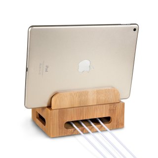 Lobwerk Handy Tablet Holz Organizer Multi Ständer Universal Ladestation für Smartphone, iPhone, iPad, E-Reader und Mehr Birke