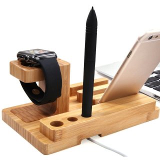 Lobwerk Handy Tablet Holz Organizer Multi Ständer Universal Ladestation für Smartphone, iPhone, iPad, E-Reader und Mehr Birke