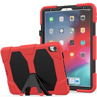 3in1 Case für Apple iPad Pro 11 (2018) 11 Zoll Hülle Stoßfest mit Display Schutz + Standfuß Rot
