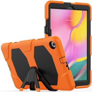 3in1 Case für Samsung Galaxy Tab A 10.1 Zoll SM-T510 T515 Hülle Stoßfest mit Display Schutz + Standfuß Orange