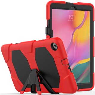 3in1 Tasche für Samsung Galaxy Tab A 10.1 Zoll SM-T510 T515 Schutzhülle mit Displayschutzfolie + Gestell Rot