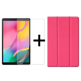 2in1 Set Etui für Galaxy Tab A 10.1 Zoll SM-T510 SM-T515 Tasche mit Auto Ruhemodus + Schutzfolie Pink