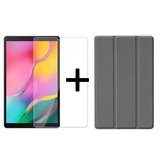 2in1 Set Case für Samsung Galaxy Tab A 10.1 Zoll SM-T510 SM-T515 Schutzhülle Knickbar + Display Glas Grau