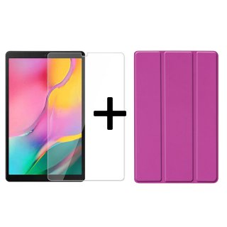 2in1 Schutzset Bookcover für Galaxy Tab A 10.1 Zoll SM-T510 SM-T515 Smartcover Faltbar + Display Schutzfolie Lila