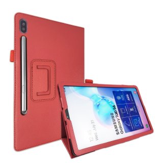 2in1 Tabletschutz Set für Samsung Galaxy Tab S6 10.5 SM-T860 SM-T865 Tablet mit Bookcover + Schutzglas mit Auto Sleep/Wake Hülle Rot