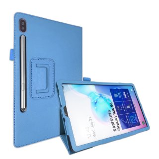2in1 Set für Samsung Galaxy Tab S6 10.5 SM-T860 SM-T865 mit Cover Auto Sleep/Wake + Schutzfolie Hülle Smart Case Hartglas Hellblau