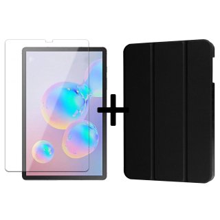 2in1 Set für Samsung Galaxy Tab S6 10.5 SM-T860 SM-T865 Tablet mit Smartcover + Schutzglas mit Auto Sleep/Wake Magnetverschluss Hülle Schwarz