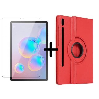 2in1 Set für Samsung Galaxy Tab S6 10.5 SM-T860 SM-T865 Tablet mit 360° Hülle + Schutzglas Etui Cover Rundumschutz Schutzfolie Rot