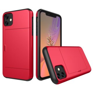 Schutzhülle für Apple iPhone 11 2019 6.1 Zoll Ultra Slim Case Tasche mit Kartenslot Rot