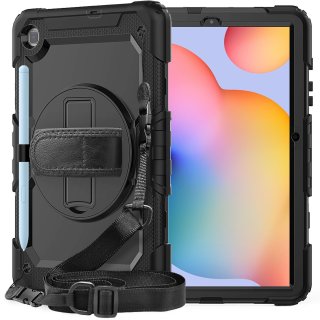 4in1 Hülle mit Trageschleife für Samsung Galaxy Tab S6 Lite SM-P610 SM-P615 10.4 Outdoor Cover Schutz + Ständer Schwarz