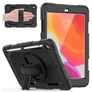 4in1 Schutzhülle für Apple iPad (7th Generation) 2019 10.2 Zoll Hard Case + Standfunktion+Tragegurt Schwarz