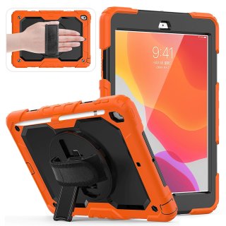 4in1 Hülle für Apple iPad (7th Generation) 2019 10.2 Zoll Outdoor Cover mit Displayschutz Handschlaufe Schultergurt Orange