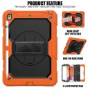 4in1 Hülle für Apple iPad (7th Generation) 2019 10.2 Zoll Outdoor Cover mit Displayschutz Handschlaufe Schultergurt Orange