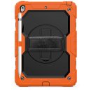 4in1 Hülle für Apple iPad (7th Generation) 2019 10.2 Zoll Outdoor Cover mit Displayschutz Handschlaufe Schultergurt Orange