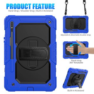 4in1 Schutzhülle für Samsung Galaxy Tab Samsung Galaxy Tab S7 SM-T870/T875/X700 11 Zoll Hard Case + Standfunktion+Tragegurt Blau