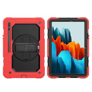 4in1 Tasche für Samsung Galaxy Tab Samsung Galaxy Tab S7 SM-T870/T875/X700 11 Zoll Panzerhülle + Gestell Rot