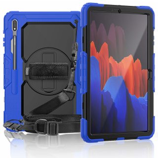 4in1 Schutzhülle für Samsung Galaxy Tab Samsung Galaxy Tab S7+ Plus Tab S T970 T975 X800 12.4 Zoll Hard Case + Standfunktion+Tragegurt Blau