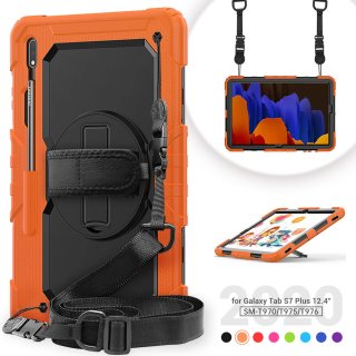 4in1 Case für Samsung Galaxy Tab Samsung Galaxy Tab S7+ Plus Tab S T970 T975 X800  12.4 Zoll Hülle Stoßfest Schutz + Standfuß Orange