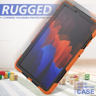 4in1 Case für Samsung Galaxy Tab Samsung Galaxy Tab S7+ Plus Tab S T970 T975 X800  12.4 Zoll Hülle Stoßfest Schutz + Standfuß Orange