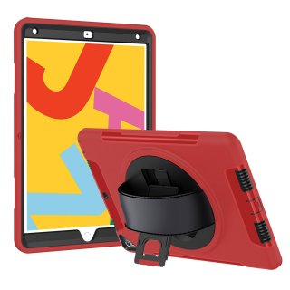 4in1 Hülle für Apple iPad (7th Generation) 2019/2020/2021 10.2 Zoll Outdoor Cover mit Displayschutz Handschlaufe Rot