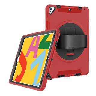 Lobwerk 4in1 Hülle für Apple iPad (7th Generation) 2019/2020/2021 10.2 Zoll Outdoor Cover mit Displayschutz Handschlaufe Rot