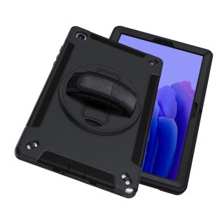 Lobwerk 4in1 Schutzhülle für Samsung Galaxy Tab A7 SM-T500 T505 10.4 Zoll Hard Case + Standfunktion + Handgriff Schwarz