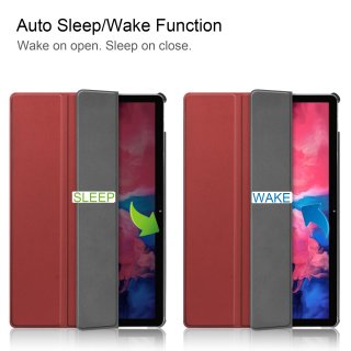 Hülle für Lenovo Tab P11 2021 TB-J606F TB-J606X 11 Zoll Smart Cover Etui mit Standfunktion und Auto Sleep/Wake Funktion Weinrot