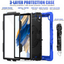 4in1 Schutzhülle für Samsung Tab A8 X200 X206 10.5 Hard Case + Standfunktion+Tragegurt Blau