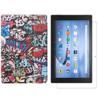 2in1 Tablet Set für Amazon Fire HD 10 / HD 10 Plus 11. Generation 2021 10.1 Zoll mit Magnet Cover Auto Sleep/Wake Ruhemodus + Schutzfolie Hülle Smart Case Hartglas