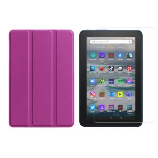 2in1 Tablet Set für Amazon Kindle Fire 7 12. Generation 2022 7 Zoll mit Magnet Cover Auto Sleep/Wake Ruhemodus + Schutzfolie Hülle Smart Case Hartglas