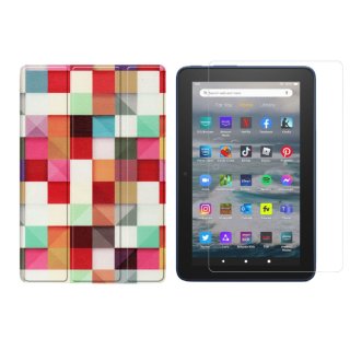 2in1 Set für Amazon Kindle Fire 7 12. Generation 2022 7 Zoll Tablet mit Schutzhülle + Schutzglas mit Auto Sleep/Wake Hülle