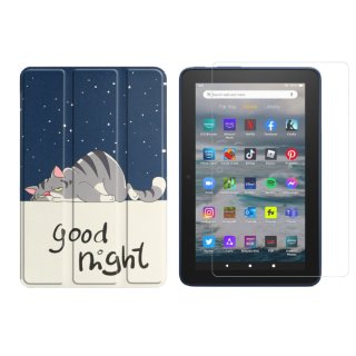 2in1 Set für Amazon Kindle Fire 7 12. Generation 2022 7 Zoll Tablet mit Schutzhülle + Schutzglas mit Auto Sleep/Wake Hülle