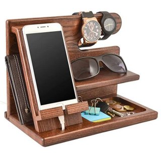 Tablet Handy Organizer Ständer Halterung Dockingstation Holz Samsung Apple Watch