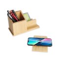 Wireless Bambus Qi Ladegerät Induktiv Kabellos Ladestation Schnellladung USB Micro B Holz Organizer Stiftehalter Schreibtisch